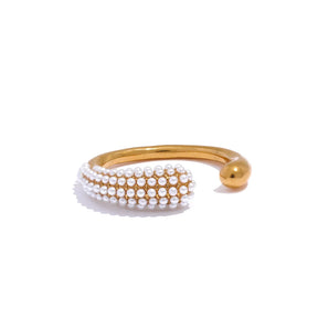 Conjunto Spike Perla: Pulsera + Arete + Anillo (Chapado en Oro 18K)