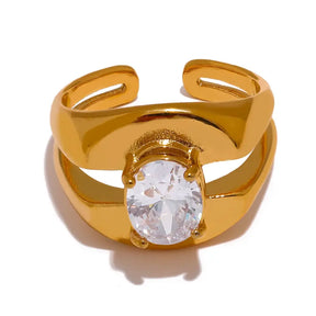 Anillo San Marino con Doble Aro de Circonia (Chapado en Oro 18K)