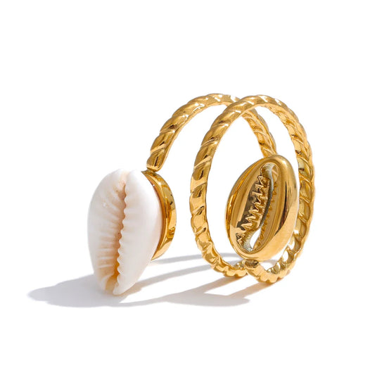 Anillo Doble Caracoles (Chapado en Oro)