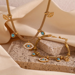 Pulsera Ojo Turco con Perla Turquesa (Chapado en Oro 18K)