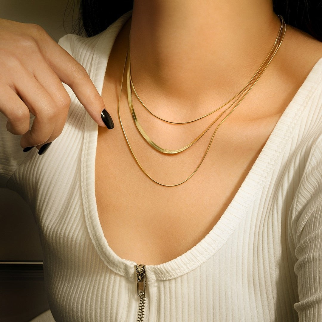 Collar Mixto de Malla y Cola de Ratón (Chapado en Oro 18K)