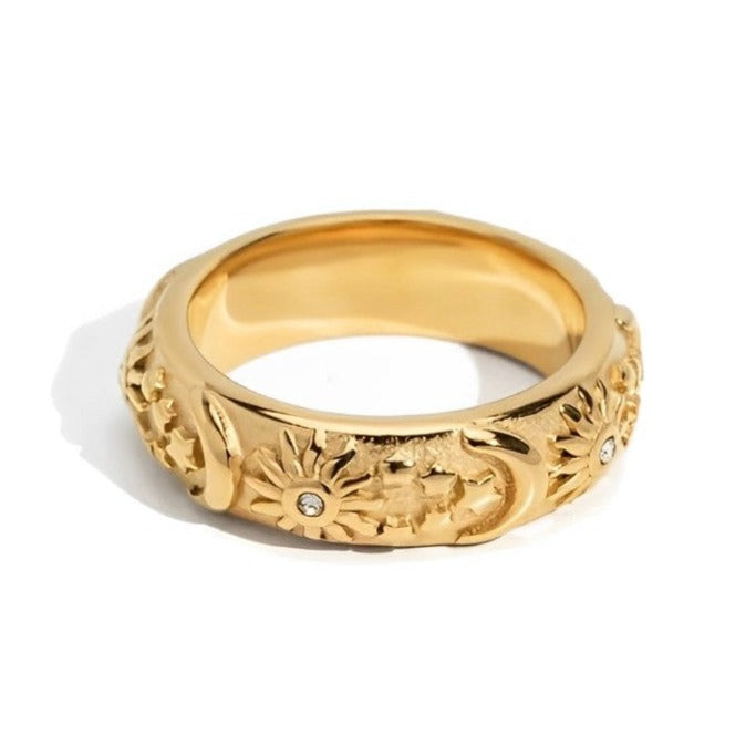 Anillo Celeste Sol y Luna Circonia (Chapado en Oro 18K)