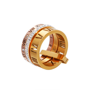 Anillo Triple Números Romanos (Chapado en Oro de 18K)