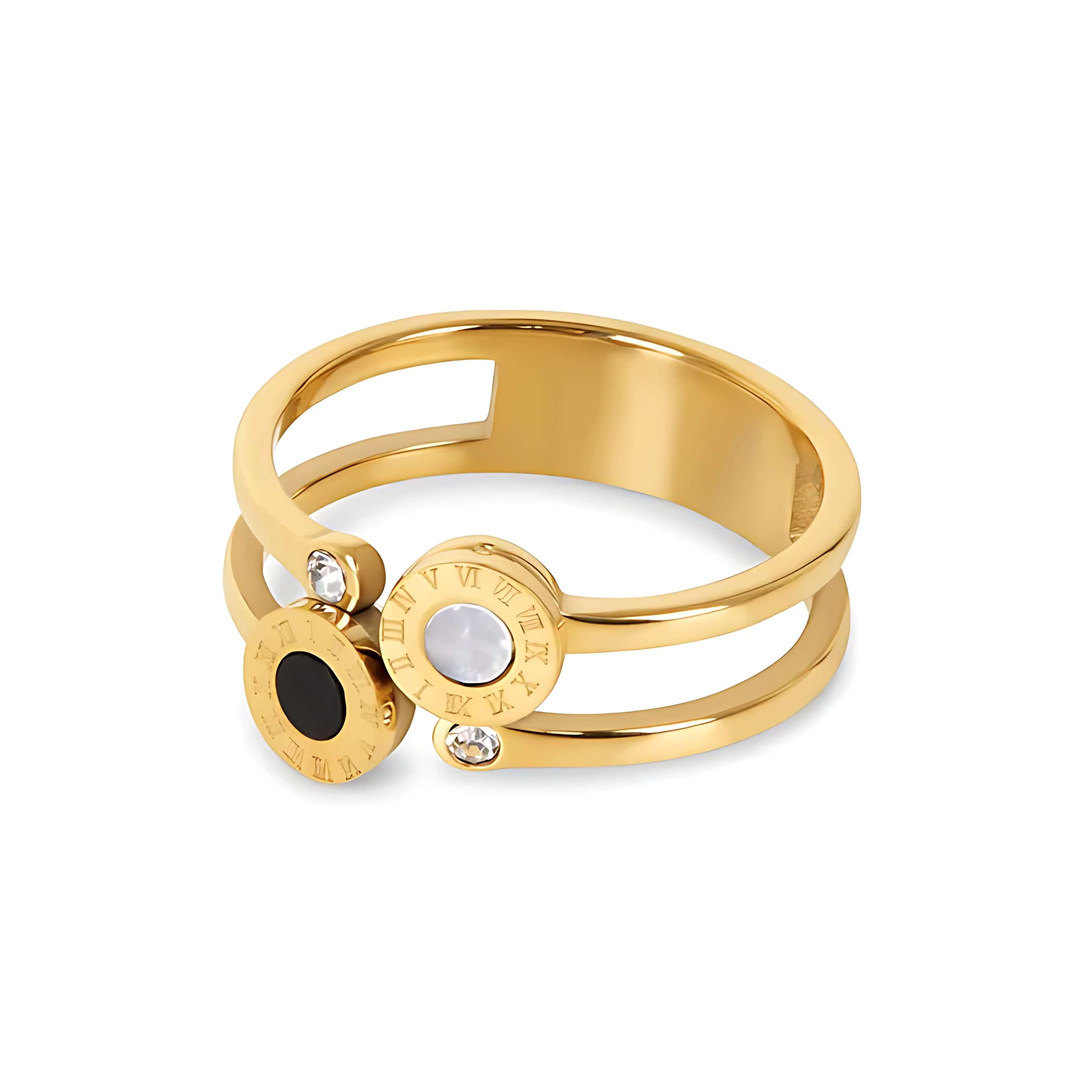 Anillo Doble con Números Romanos (Chapado en Oro)