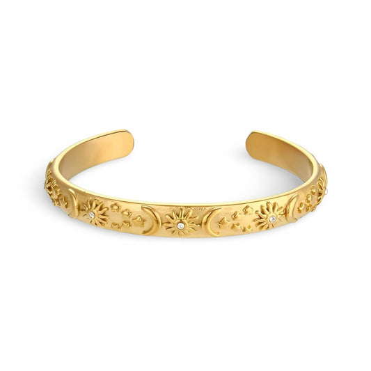 Brazalete Celeste Sol y Luna con Cristales de Circonia (Chapado en Oro 18K)