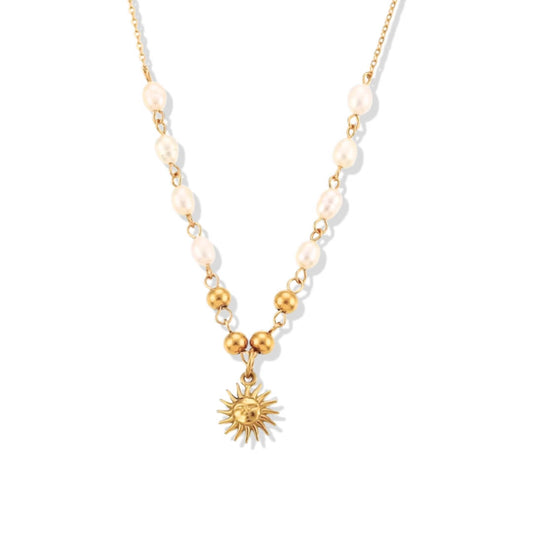 Collar Sol con Perlas (Chapado en Oro)