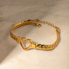 Pulsera Corazón con Cadena de Eslabones Grandes (Chapado en Oro 18K)