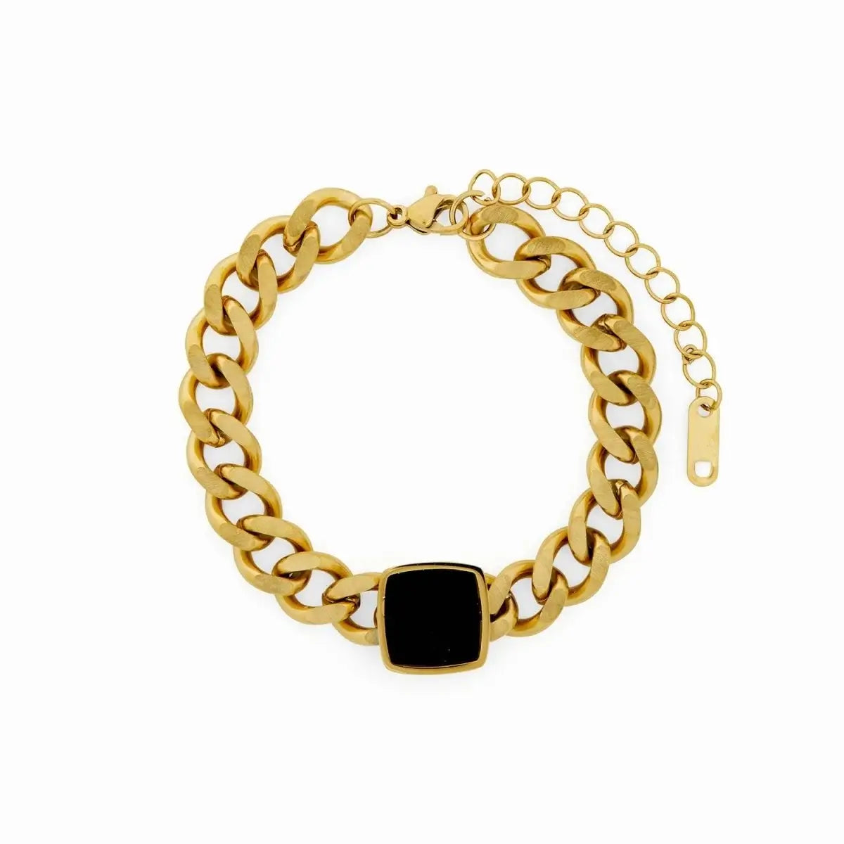 Pulsera de Cadena Ónix Cuadrado (Chapado en Oro)
