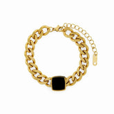 Pulsera de Cadena Ónix Cuadrado (Chapado en Oro)