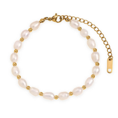 Pulsera Clásica de Perlas Naturales (Chapada en Oro)