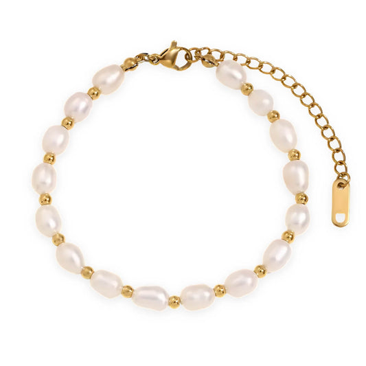 Pulsera Clásica de Perlas Naturales (Chapada en Oro)