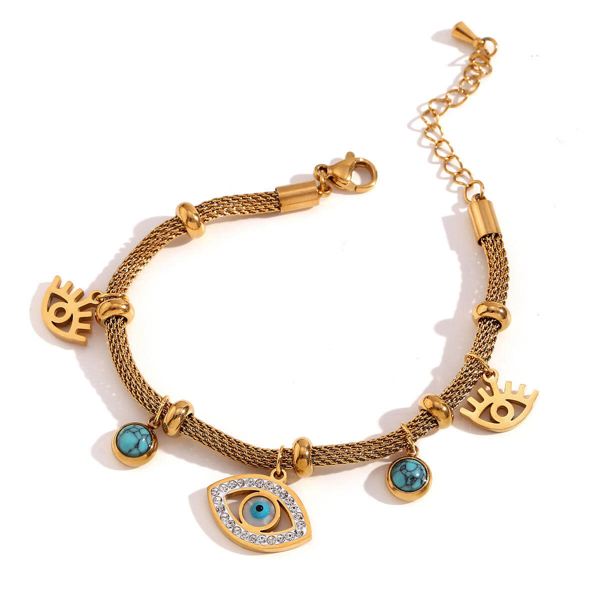 Pulsera Ojo Turco con Perla Turquesa (Chapado en Oro 18K)