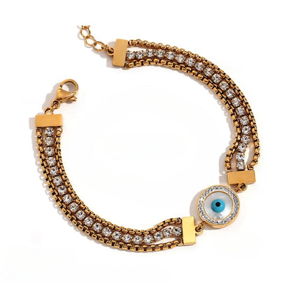 Pulsera Ojo Turco Cadena Triple Circonia (Chapado en Oro 18K)