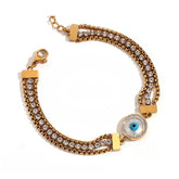 Pulsera Ojo Turco Cadena Triple Circonia (Chapado en Oro 18K)