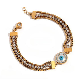 Pulsera Ojo Turco Cadena Triple Circonia (Chapado en Oro 18K)